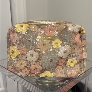 Vince Camuto NWOT Sequin Floral Cosmetic Bag - Gold, Pink, Gray